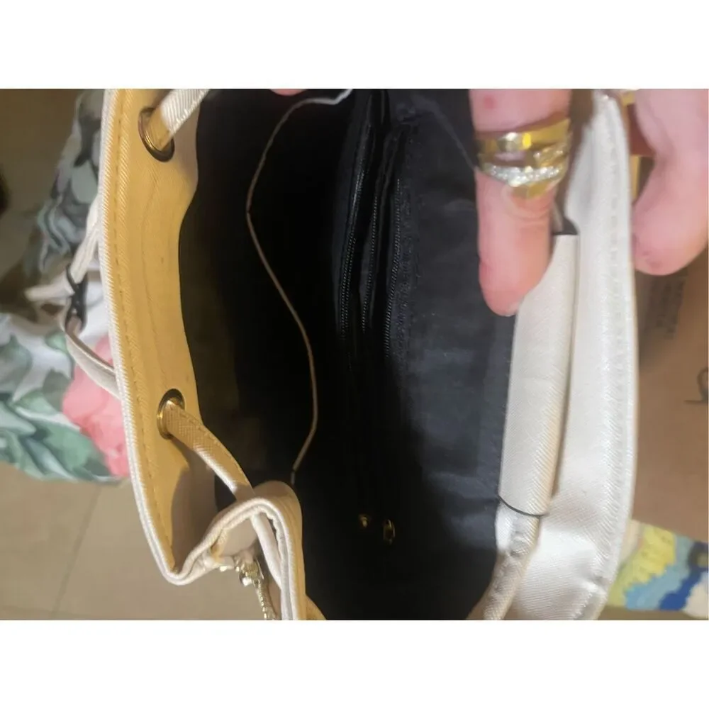 Kalkinguo White Vegan Leather Gold‎ Hardwu Flap Backpack Bag NWOT